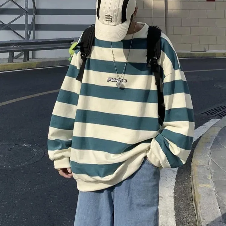 Unisex Embroidered Striped Sweatshirt