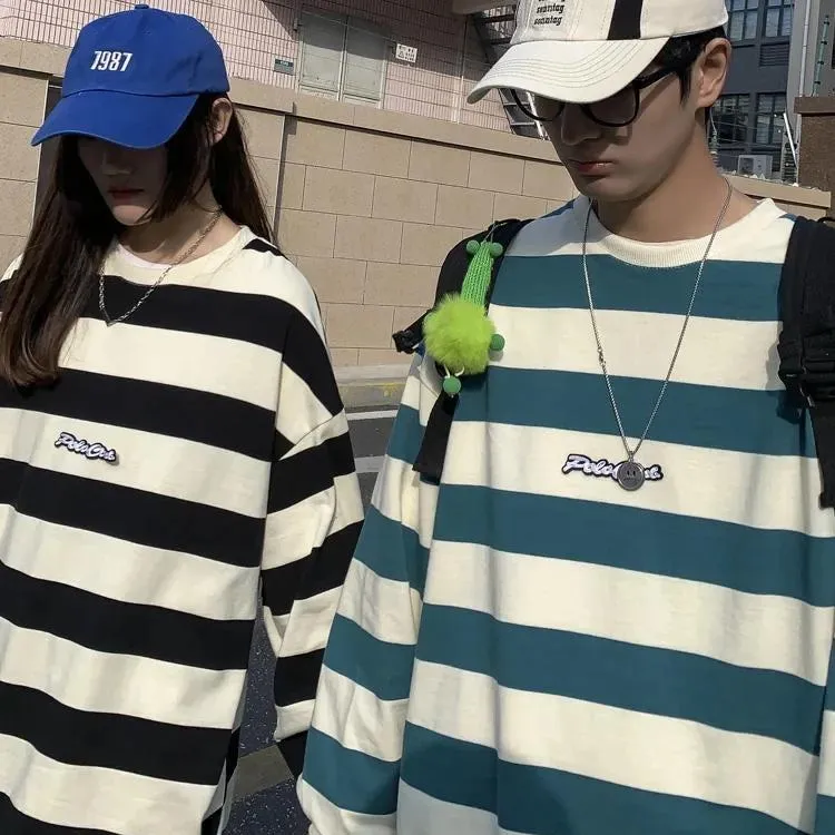 Unisex Embroidered Striped Sweatshirt