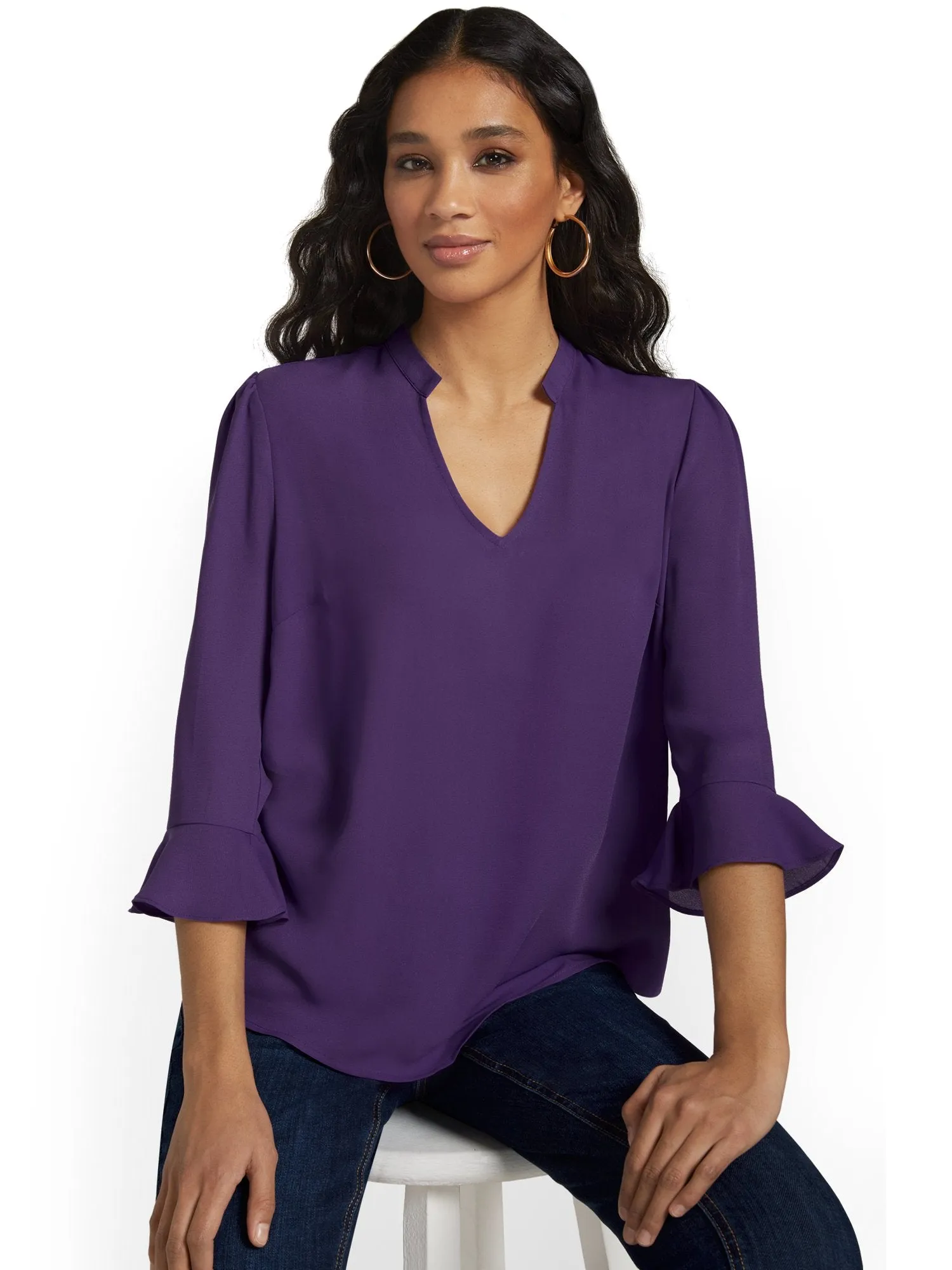 V-Neck Bell-Sleeve Top