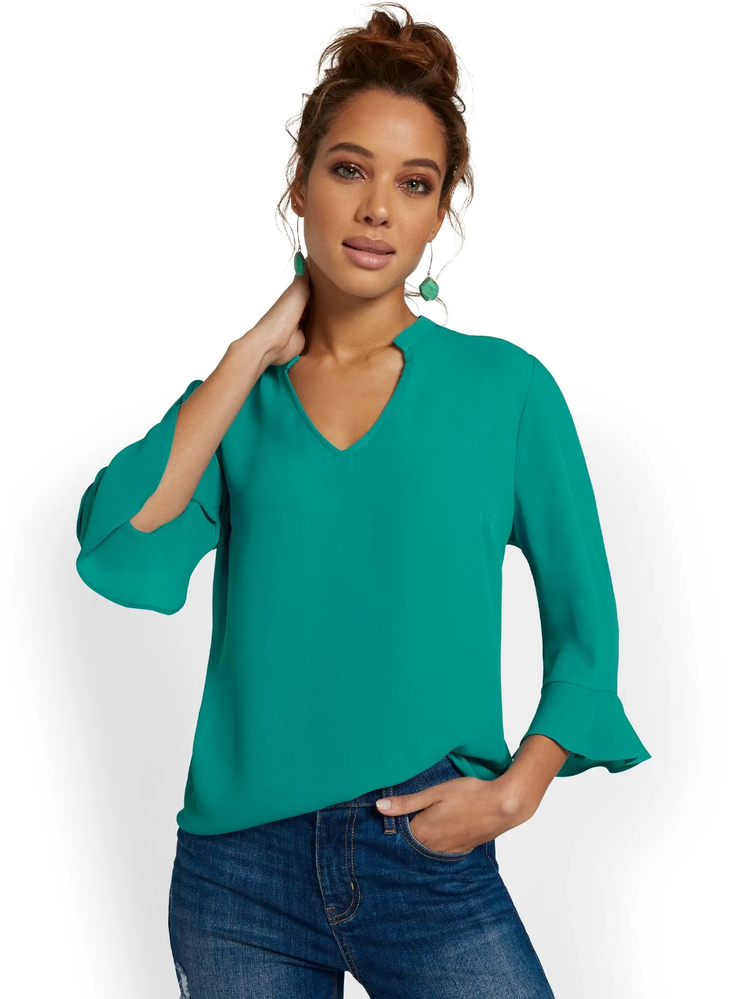 V-Neck Bell-Sleeve Top