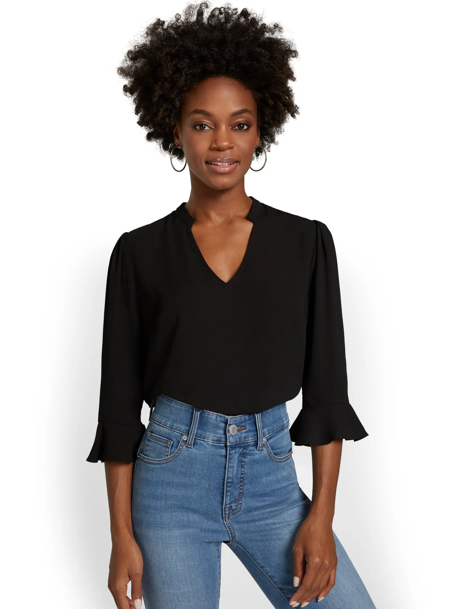 V-Neck Bell-Sleeve Top