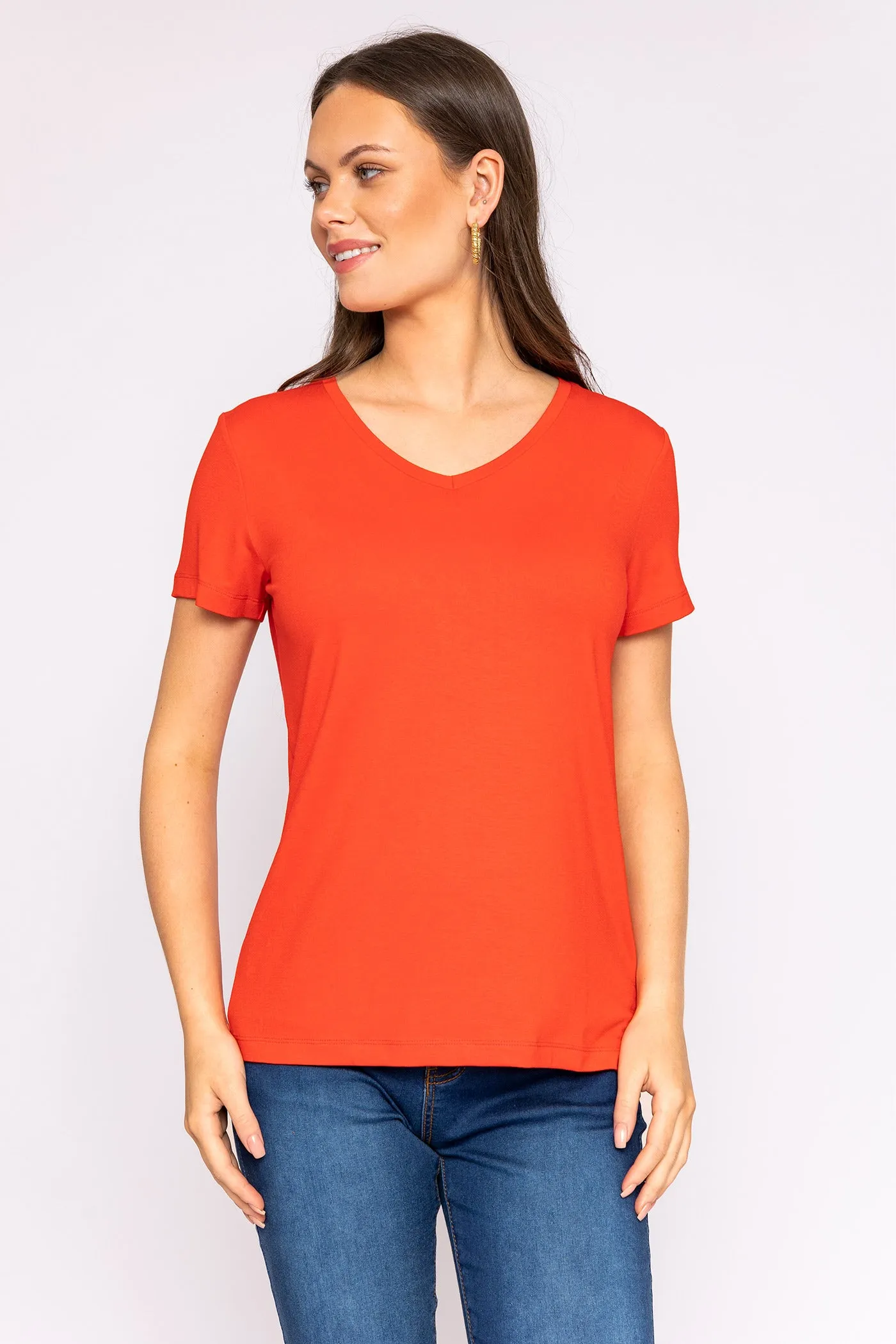 V Neck Tee in Red