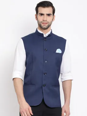 VASTRAMAY Navy Blue Nehru Jacket