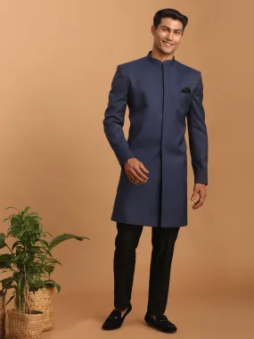 Vastramay Navy Blue Silk Indo Western Set