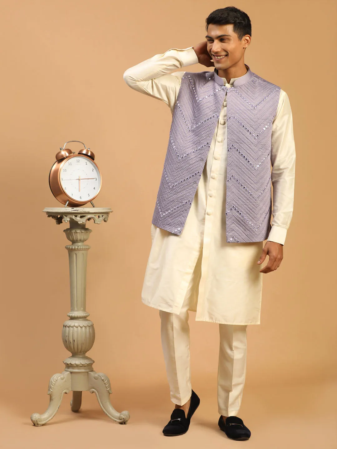 Vastramay Purple Mirror Jacket Kurta Set