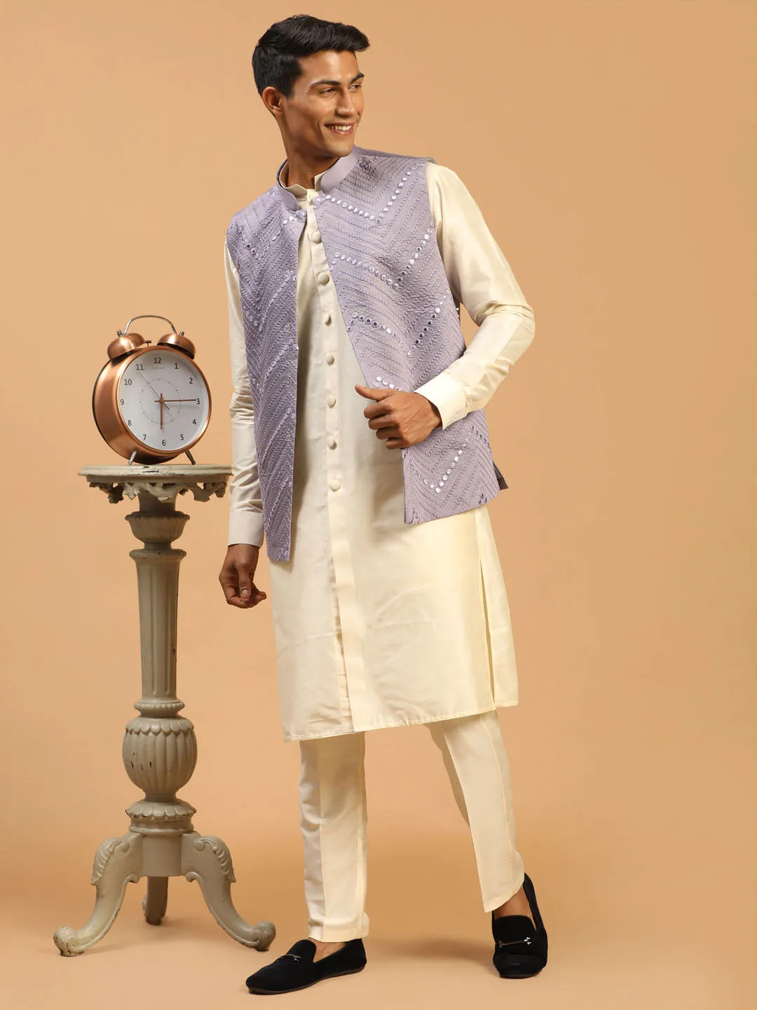 Vastramay Purple Mirror Jacket Kurta Set