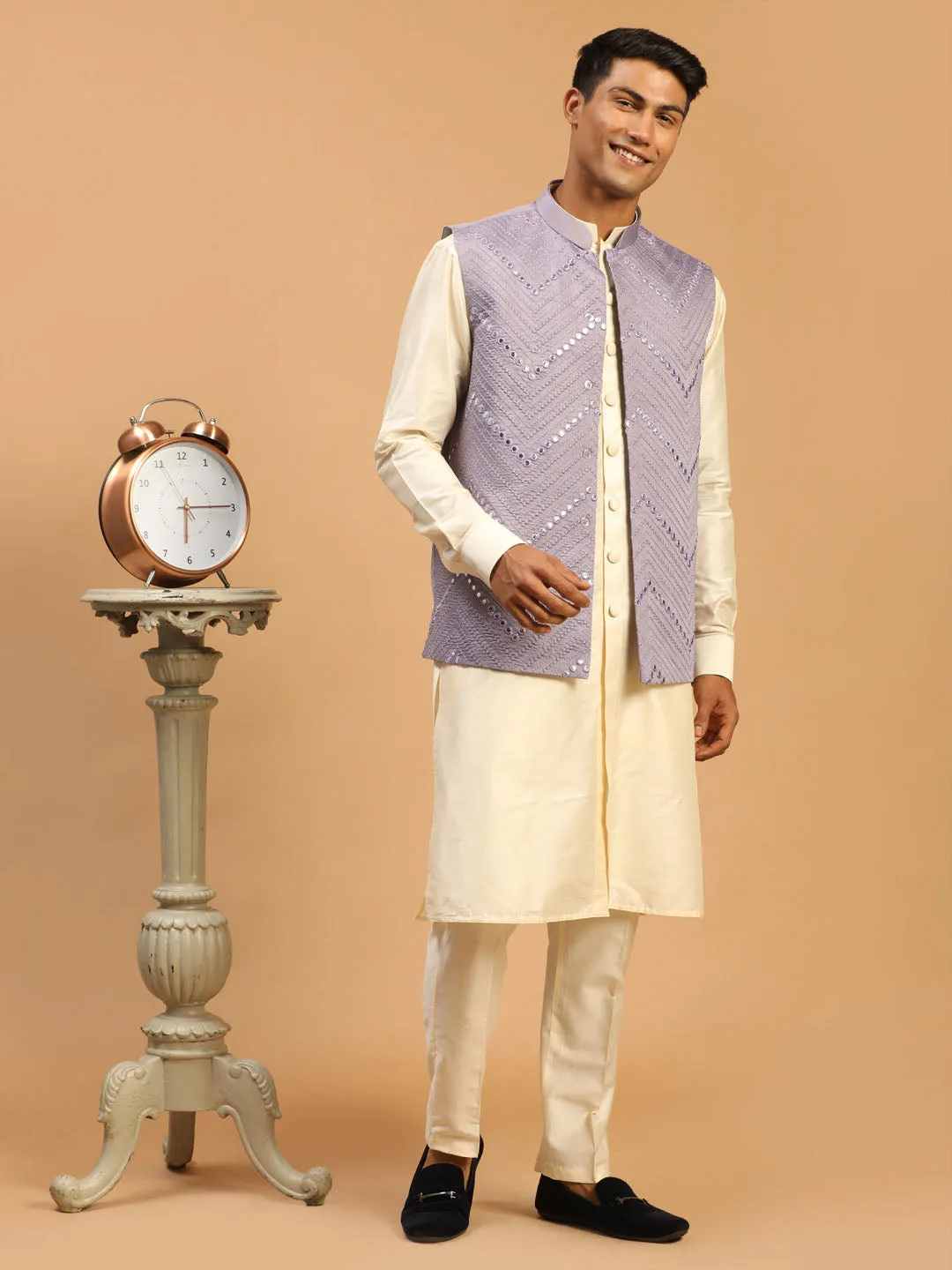 Vastramay Purple Mirror Jacket Kurta Set