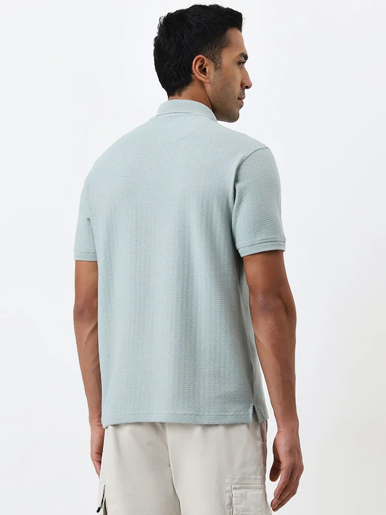 WES Casuals Sage Self-Textured Relaxed-Fit Polo T-Shirt