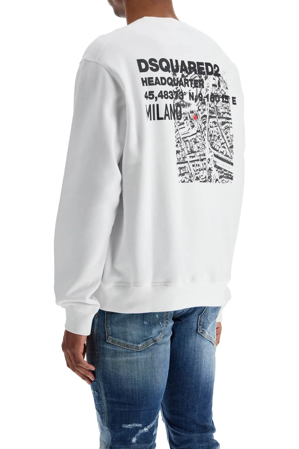 WHITE CREW NECK SWEATSHIRT IN COTTON WITH EMBROIDERED LOGO