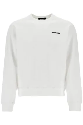 WHITE CREW NECK SWEATSHIRT IN COTTON WITH EMBROIDERED LOGO