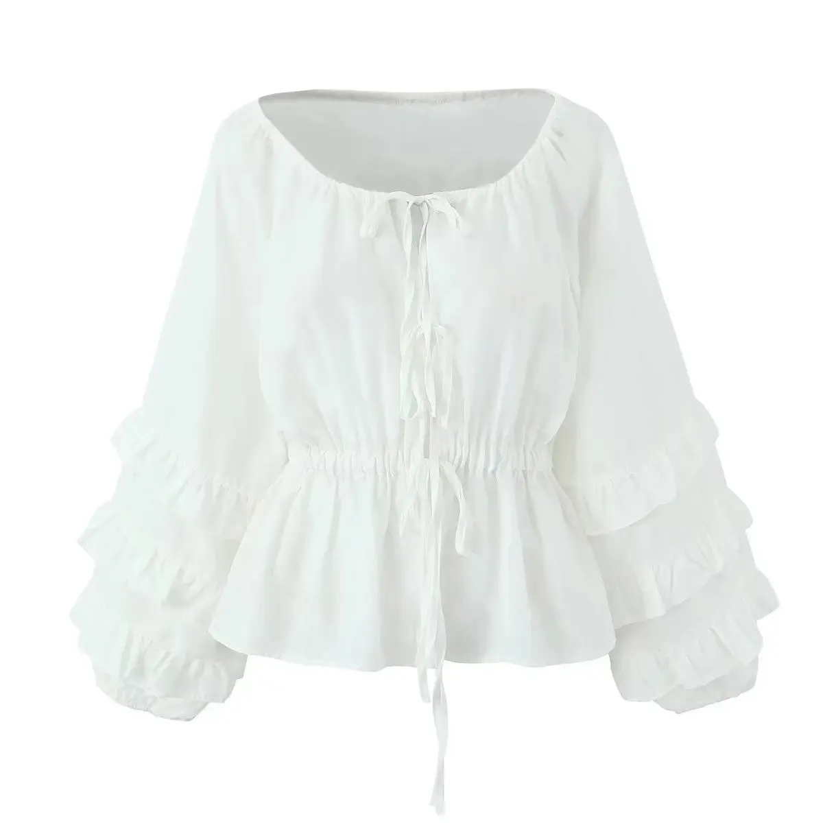 Women Layers Full Bandage Bow Cardigan Blouse