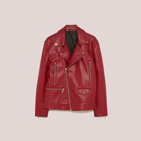 Women's Utility Red Leather Biker Jacket