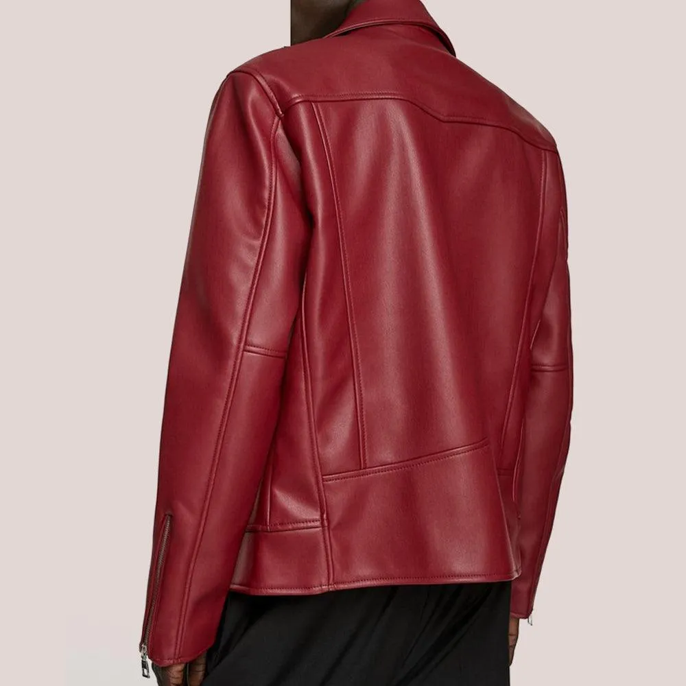 Women's Utility Red Leather Biker Jacket