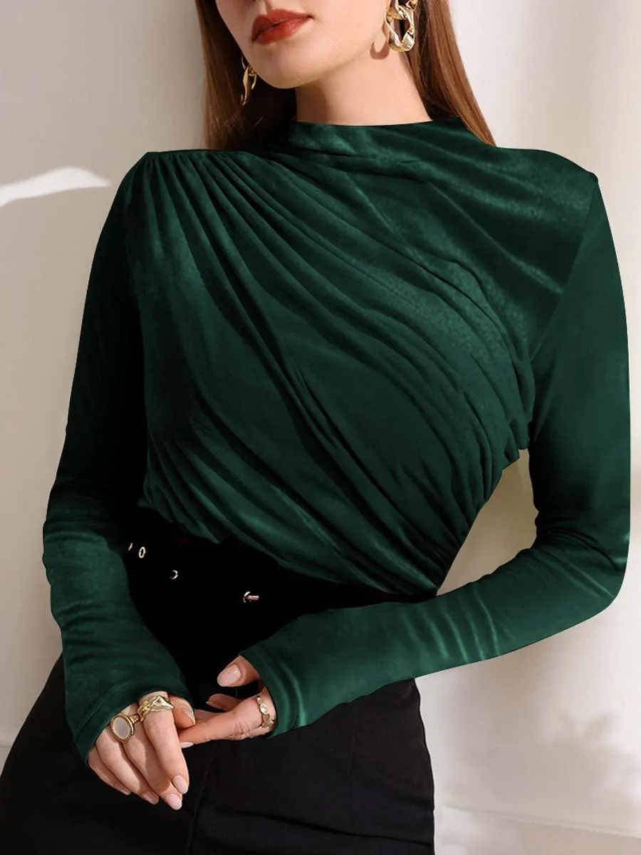 Women's Velvet Pleated Long-sleeved T-Shirt