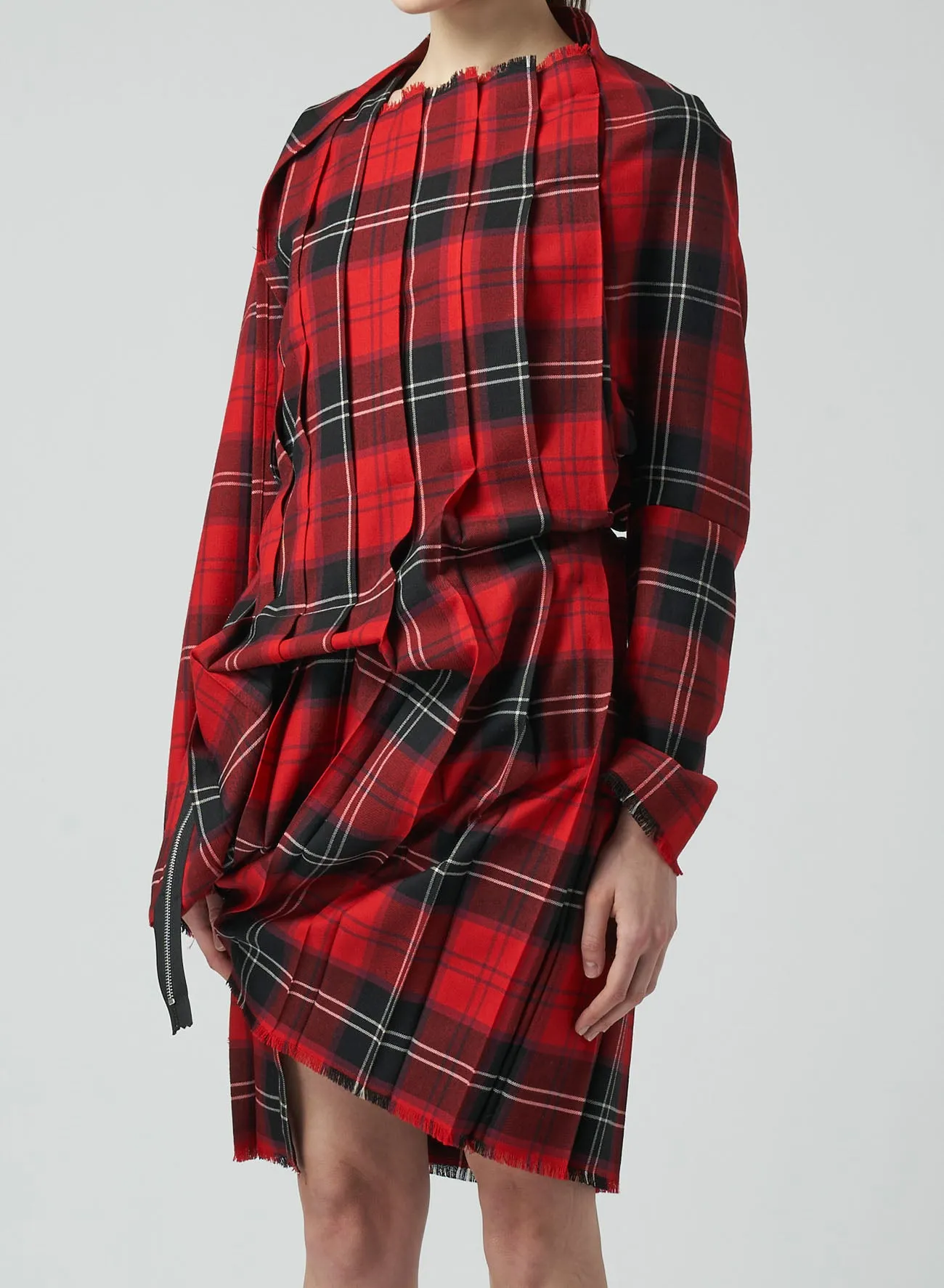 WOOL PLAID PLEATED DRESS